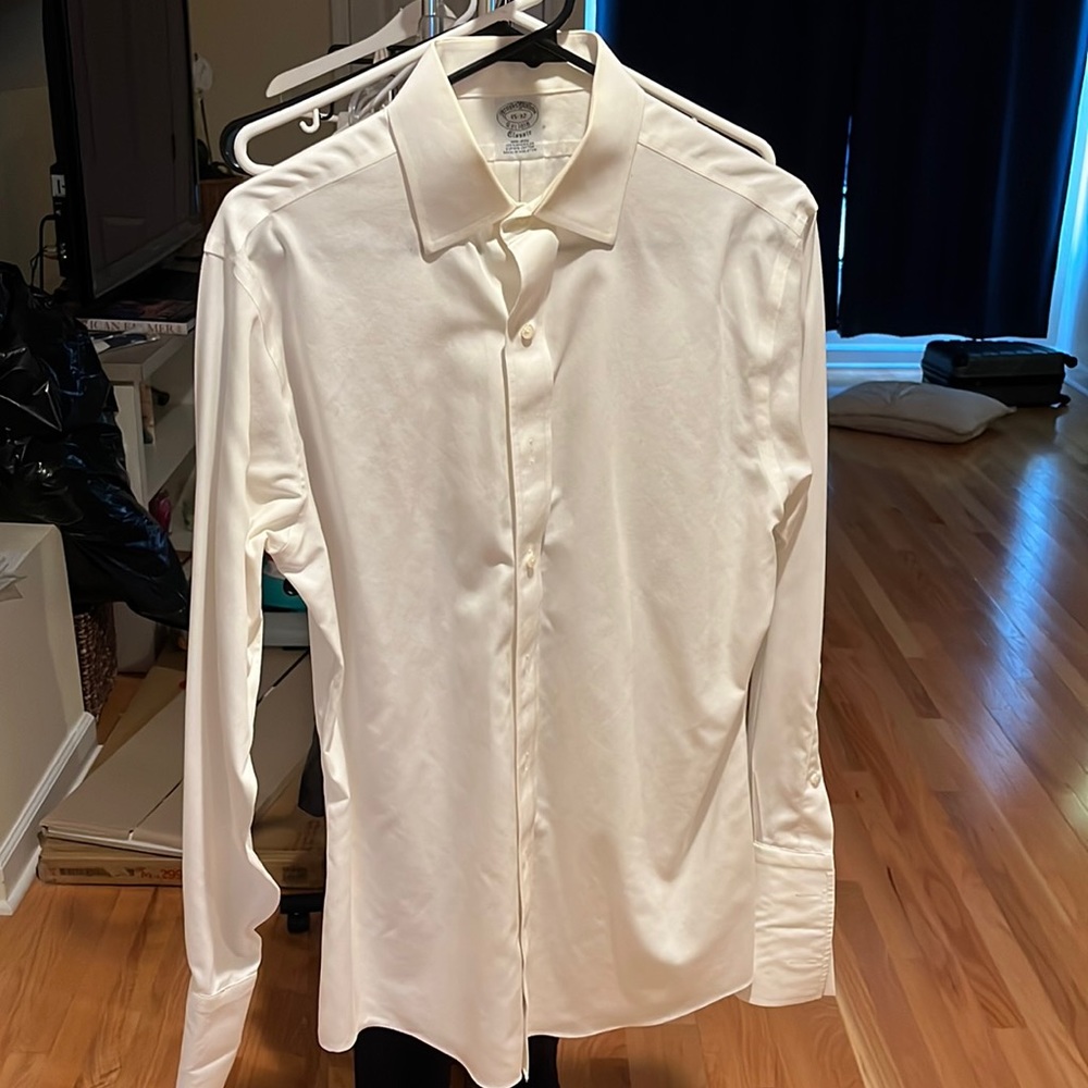 Brooks brothers white button down dress shirt. French cuff . 15-32
